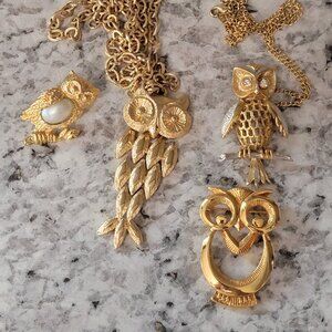 Gold Tone Vintage Owl Bundle